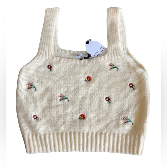 English Factory Embroidered Sweater Tank Knit Top Women’s Size M Beige - Picture 1 of 3